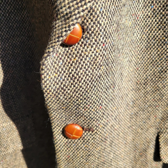 Vintage Brown Tweed Professor Blazer sports jacket leather patches on elbows - Picture 4 of 15